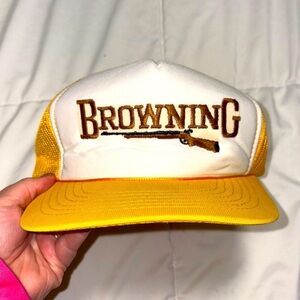 Vintage Browning Trucker SnapBack Mesh Hat Yellow White